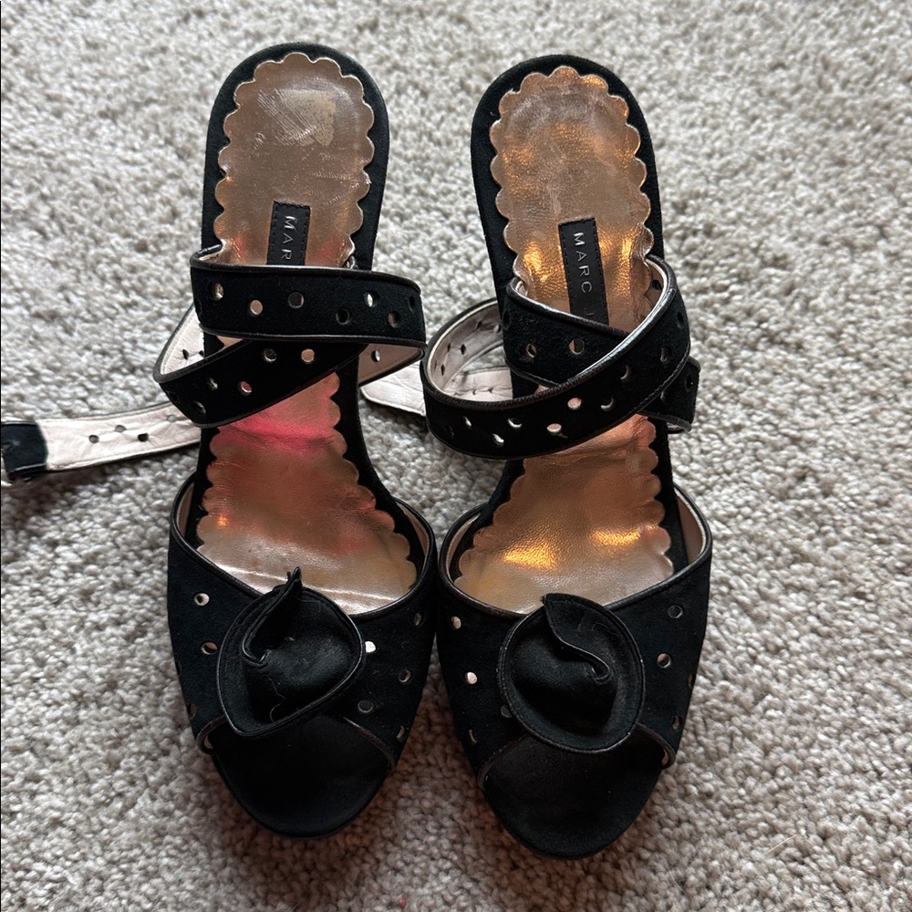 Marc Jacobs Black Strappy Heels with Bow Detail